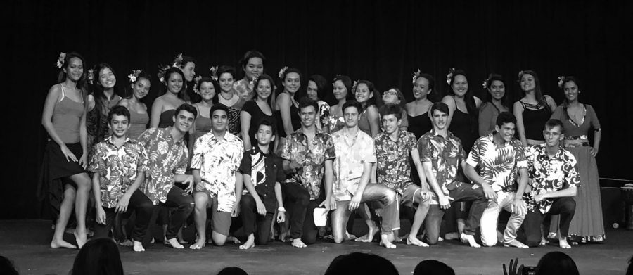 The+Tahitian+exchange+students+pose+for+a+picture+after+their+dance+performance+in+the+Little+Theater+on+Nov.+1+