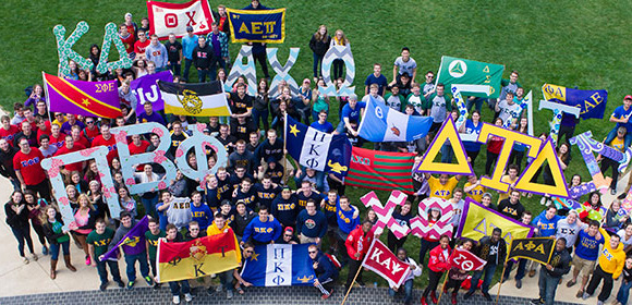 College students represent their fraternities and sororities at Bradley Univeristy in Peoria, Illinois.