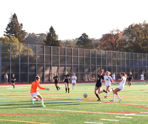 Sophomore Kaia Yudice, #19, scoring the second goal of the game on San Marin.