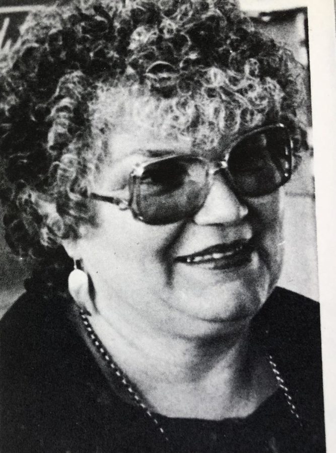 Eleanor Hill, esteemed journalism and English teacher at AWHS, smiles for her yearbook photo in 1986.