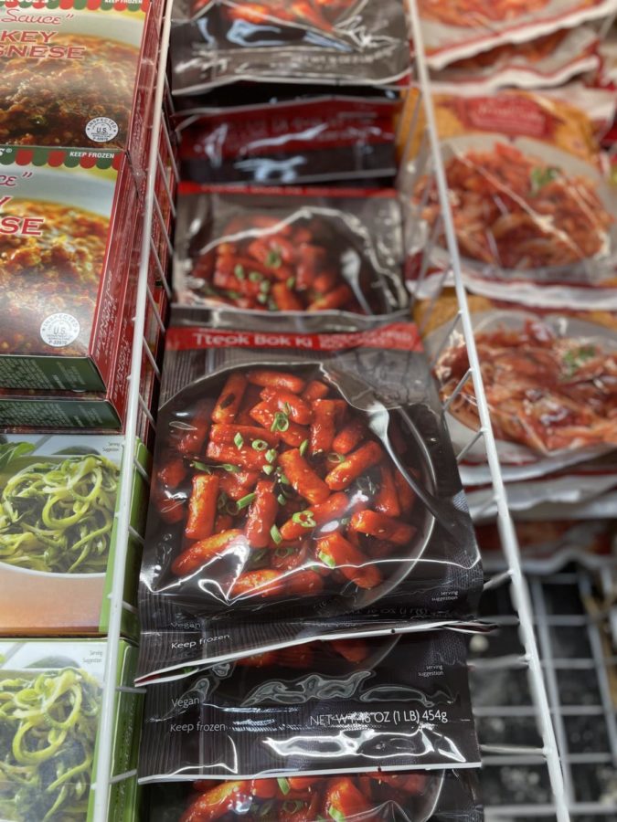 Stacks of Tteok Bok Noi in the San Rafael Trader Joe’s freezer aisle.