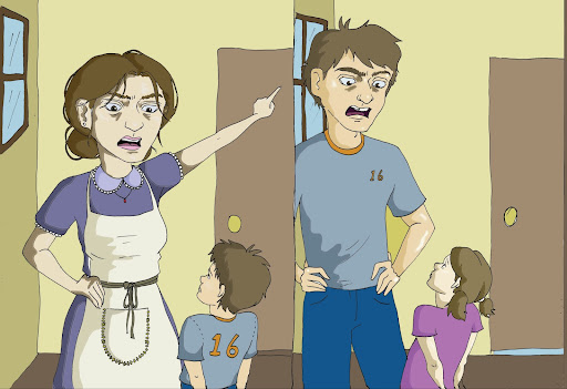 Parents show authority by yelling towards their children, setting a high level of discipline in their household, a more authoritarian method.