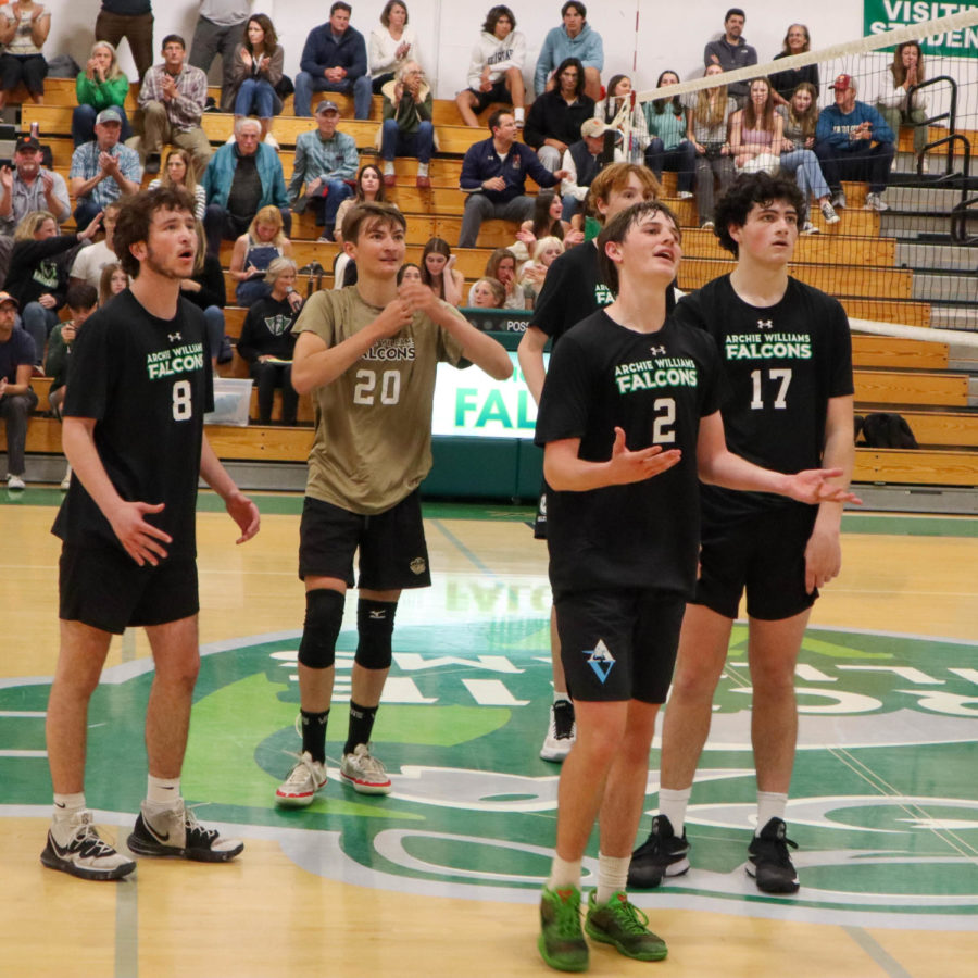 From left to right: Grayson Rivera, Finn Deery Devine, Owen Johnson and Will Gustufson complain to the refs about a missed call.