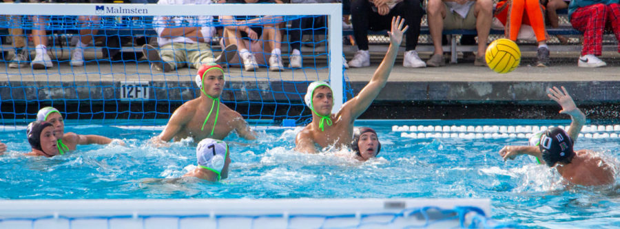 Sophomore Vincent Krilanovich and Junior goalie Haakon Lacy attempt to block a shot by Redwood attacker in the MCAL championship on Oct. 29.
