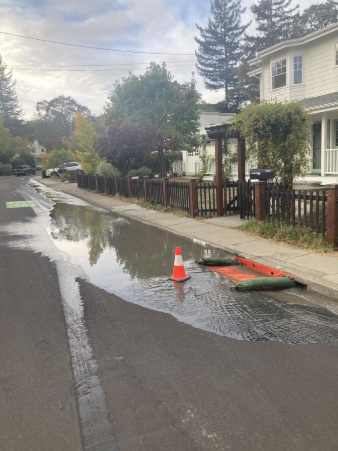Water main rupture on Brookside Dr. Nov 5. floods the street outside of San Anselmo homes.