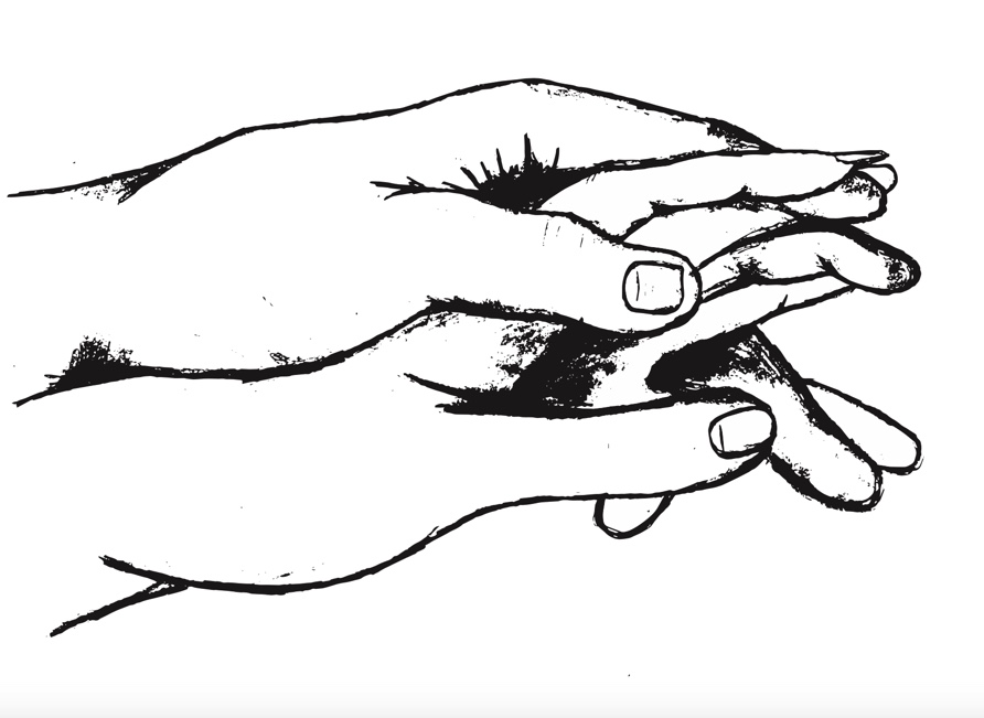 Illustration shows two hands interlocking as would if in a intimate relationship. 