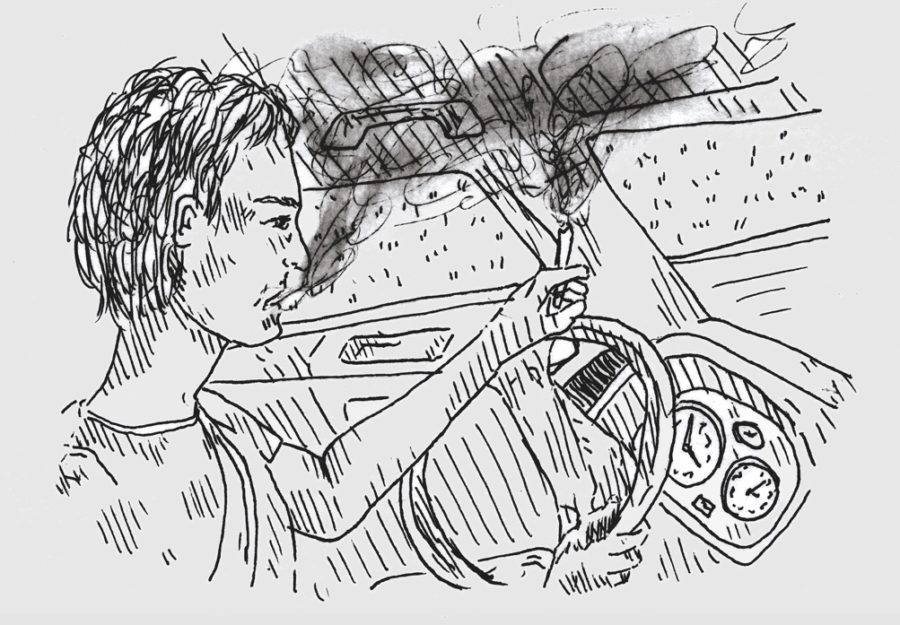 Illustration+portrays+a+person+with+blurred+vision+behind+the+wheel.