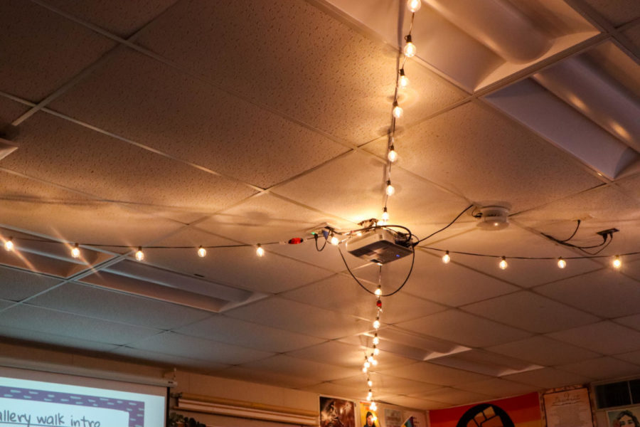 Diana Goldbergs classroom often has string lights that hang from the ceiling. 
