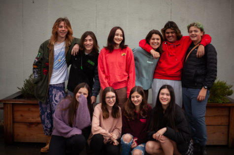 Beginning drama students listed left to right, top to bottom, Jack Childs, Dylan OWard, Lili Walter, Hanna Janson, Jaden Nissen, Cavan Donery, Georgia Conway, Maisie Ferner, Zara Prime, and Maiya Porter smile together in preparation for their upcoming production.