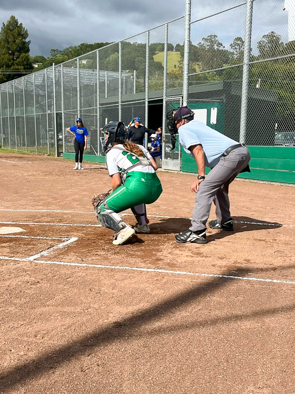 Sophomore Kennedy Dunsing prepares to catch a pitch from Sophomore Paige Murphy. 