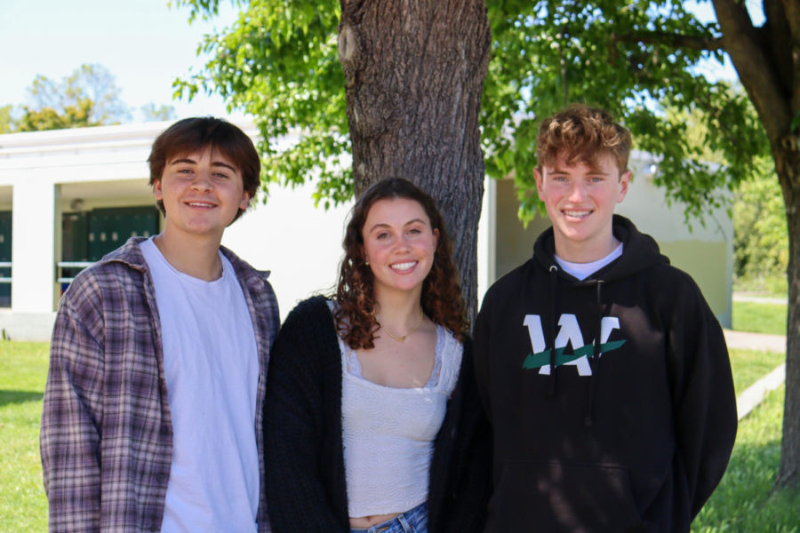 Senior class president canidates Brody Rhodes, Audrey Poster, and Josh Palmater (left to right) stand together.