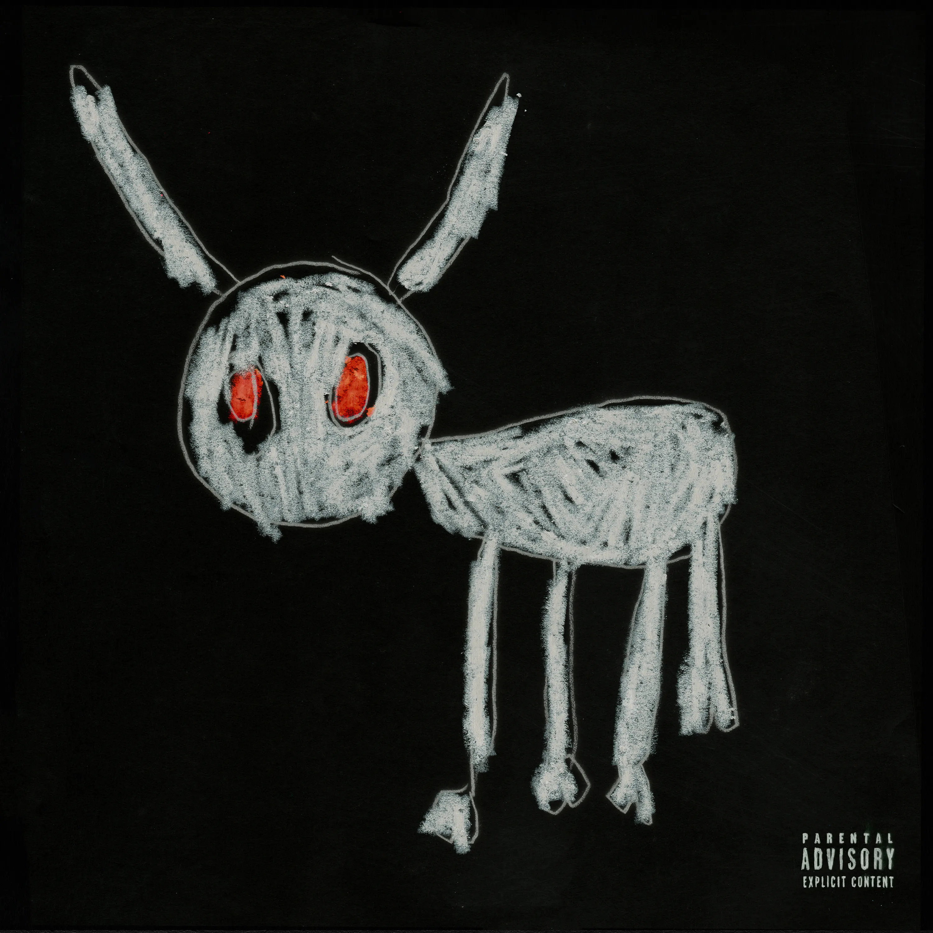 Drake’s For All the Dogs album cover drawn by his five year-old son Adonis in crayon depicts a dog on a black background.