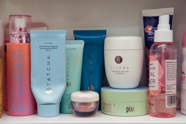 A collection of various Tatcha skincare products are displayed.
