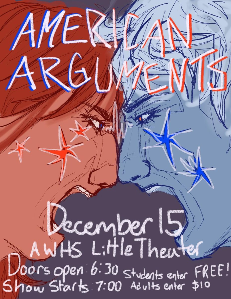 An American Arguments poster made by ComAcad student Harper Miller promotes the event.