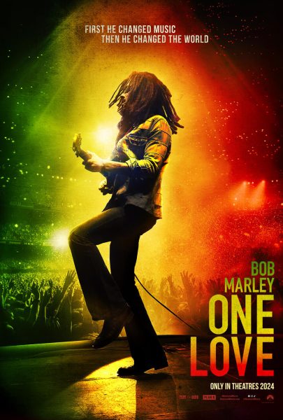 Bob Marley vibrantly dances on stage in a theatrical release poster.
