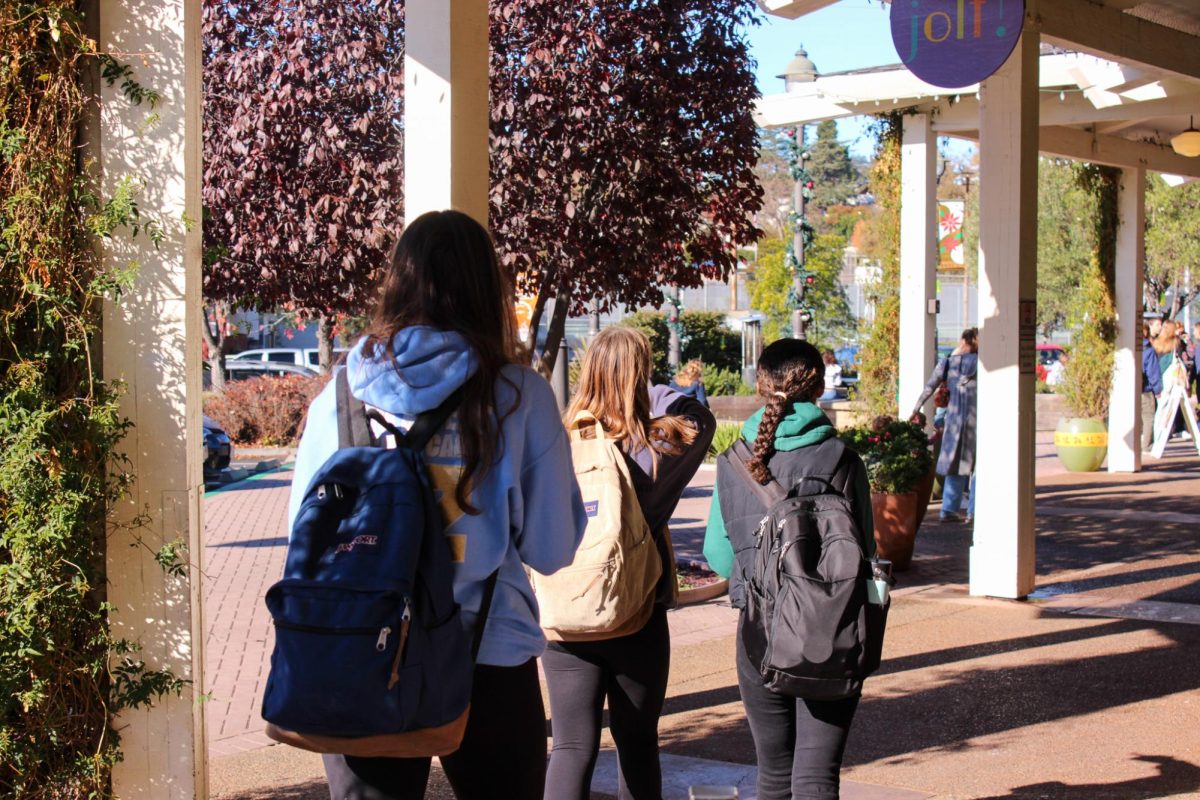Students walk around Redhill on the way back to school.