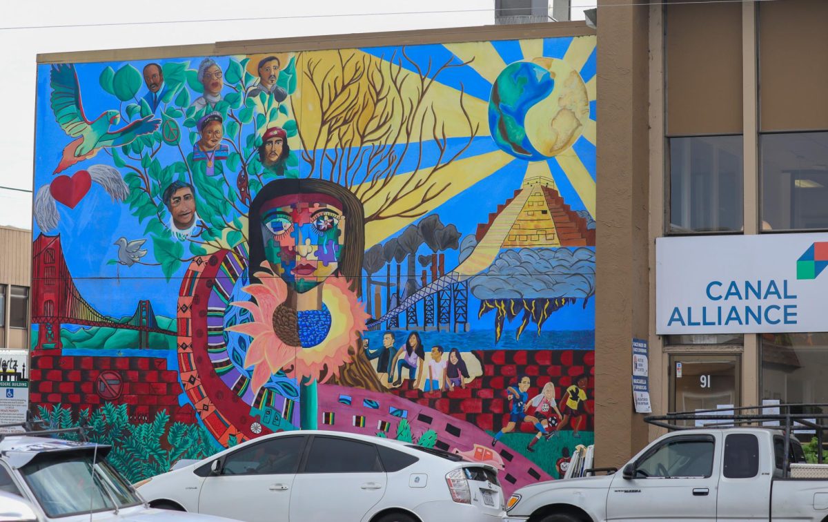 The Canal Alliance in San Rafael hosts an Immigration Mural on the outside walls. 