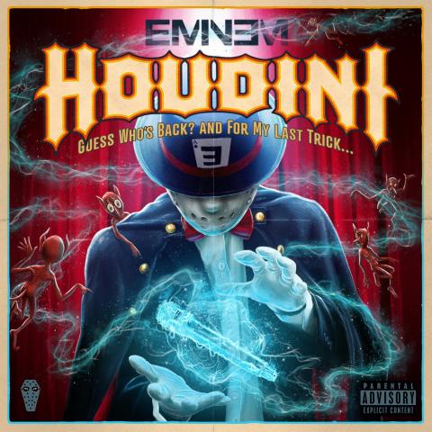 The cover for “Houdini” by Eminem on streaming platforms shows a magician performing magic tricks. 