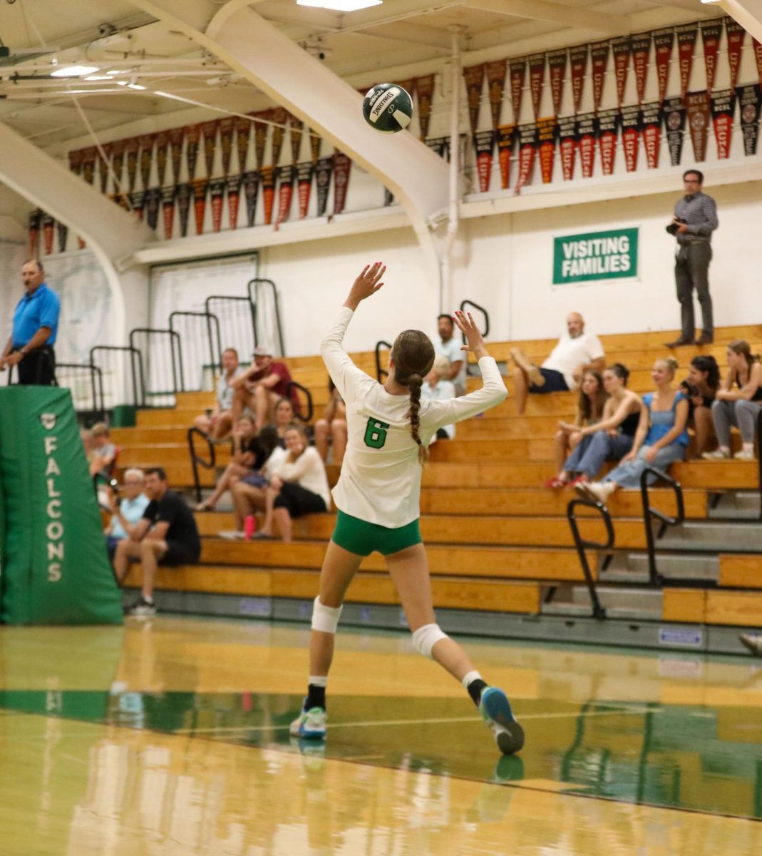 Archie Williams freshman Ada Nichols throws the ball up to serve during the third set.