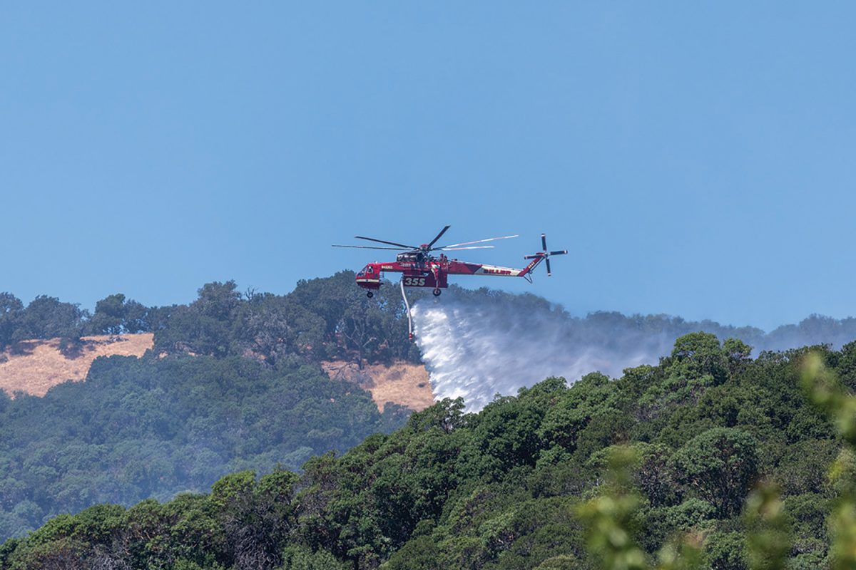 A Siller Helitanker drops water on the Queenstone Fire in Marinwood on Aug. 13.