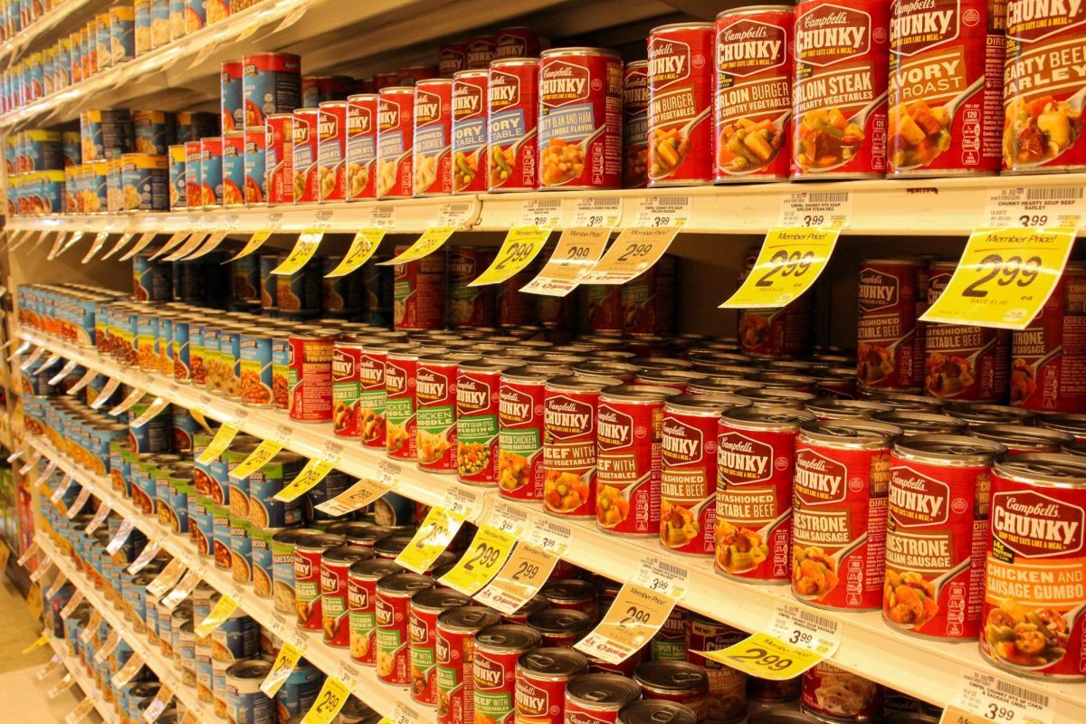 The Safeway San Anselmo location displays assorted canned foods available for purchase.