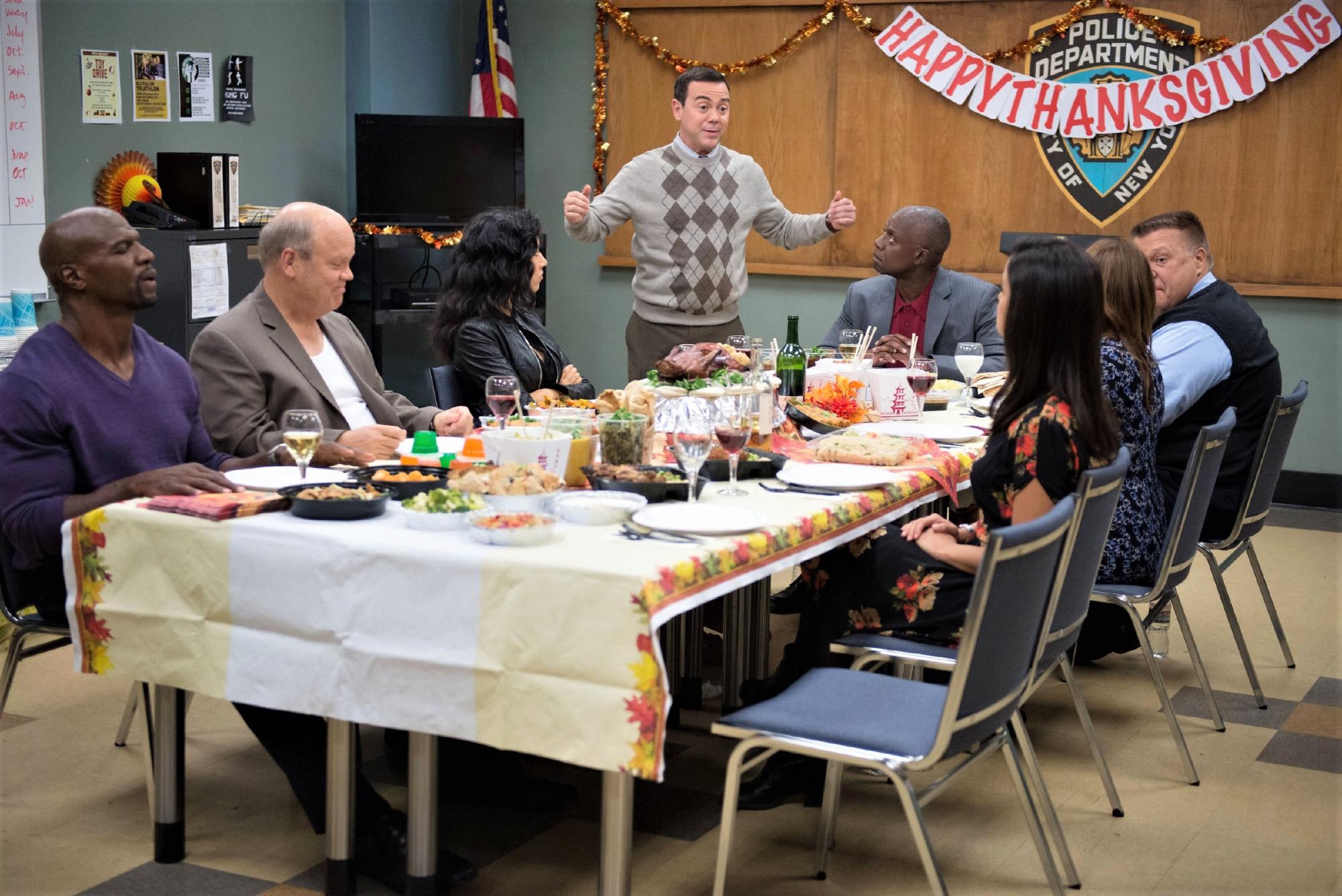 Charles Boyle (Joe Lo Truglio) attempts to save Thanksgiving for the rest of the precinct coworkers and delivers a classic Boyle pep talk in a must watch holiday episode of Brooklyn 99. (Promotional material courtesy of IMDB)