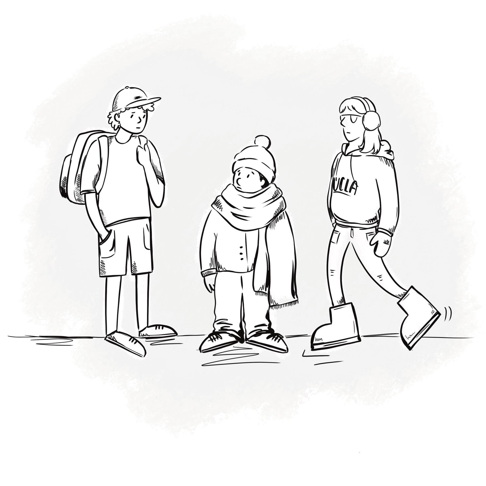 Three students proudly display their worst winter outfits in a embarrassing moment.