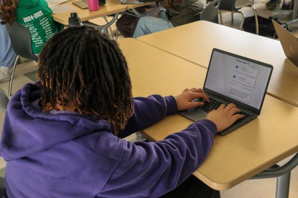 A student logging into the CAASP test on a school Chromebook.