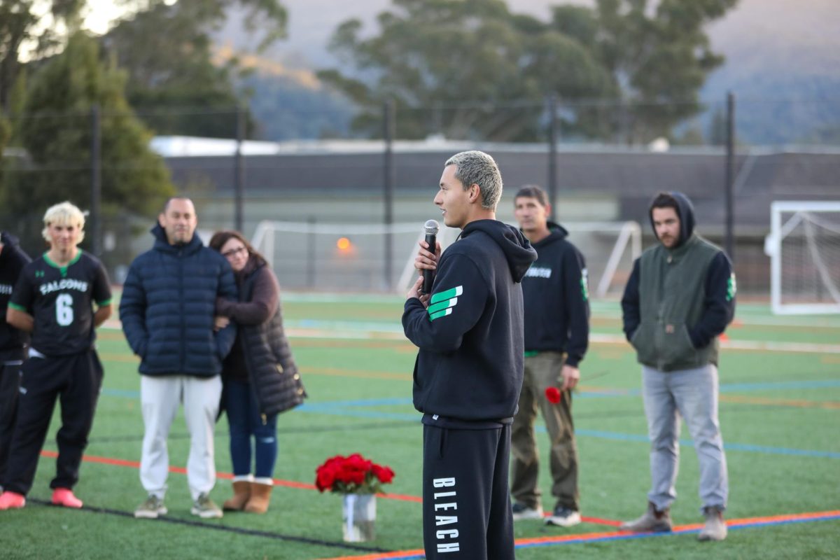 Archie Williams senior Xavier Ayala addresses his teammates, coaches, and parents during his Senior Night speech.