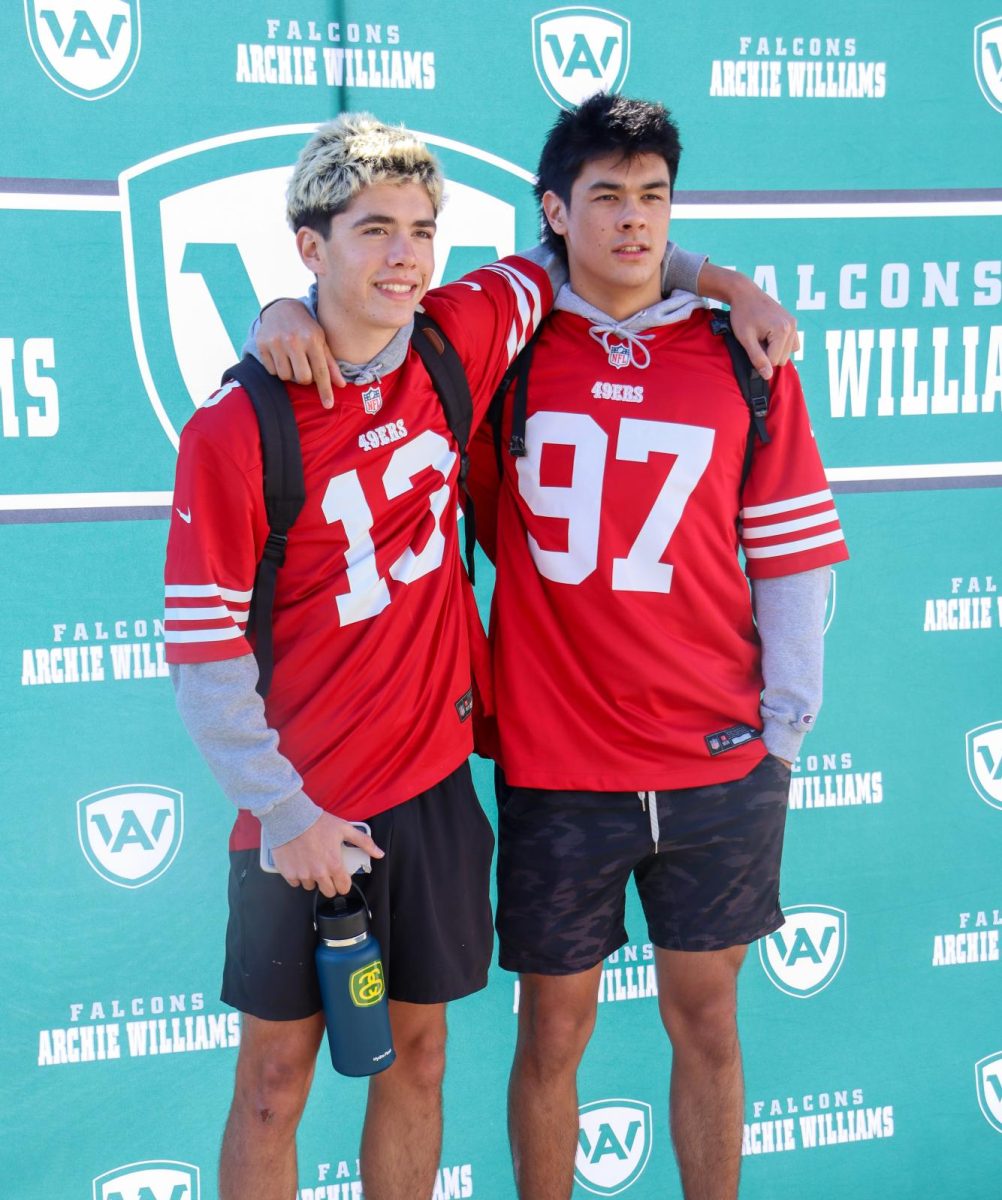 Sophomores Devin Singh and Nate Greenberg matched in 49ers jerseys for twin day Tuesday, Jan. 28.