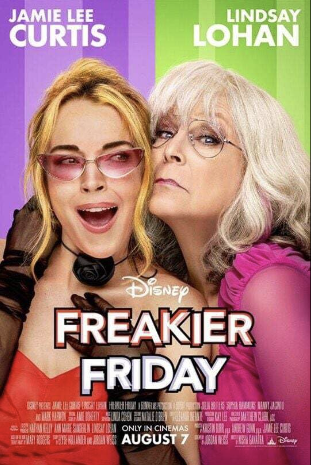 Anna Coleman (Lindsay Lohan) and Tess Coleman (Jamie Lee Curtis) pose together for the Freakier Friday movie poster. 
