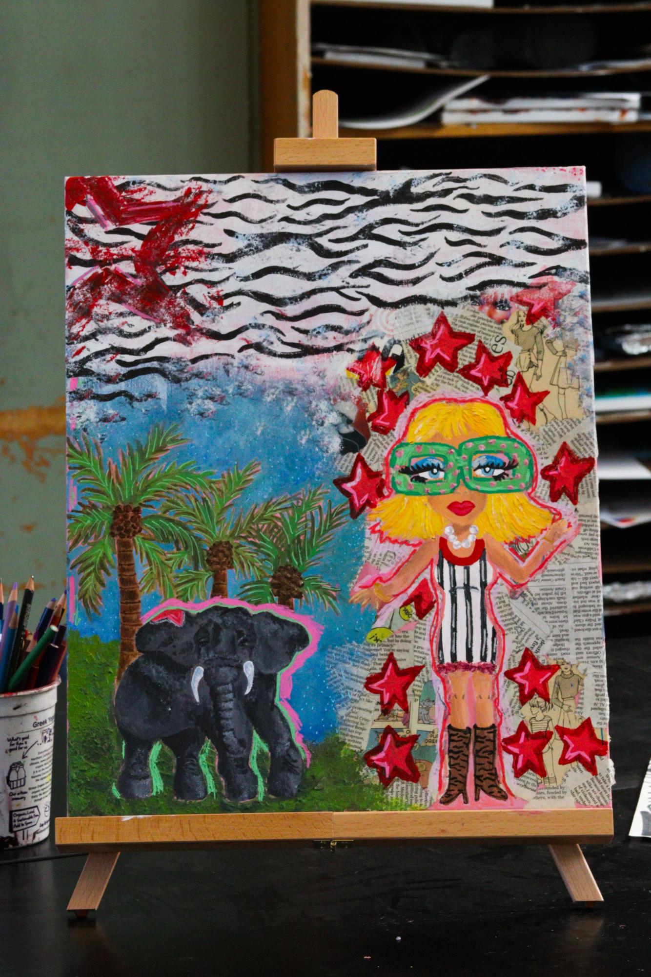 "Girl and Her Elephant" by Liat Holden was inspired by exploring the tension and coexistence between the natural world and the consumer-driven artificial world.