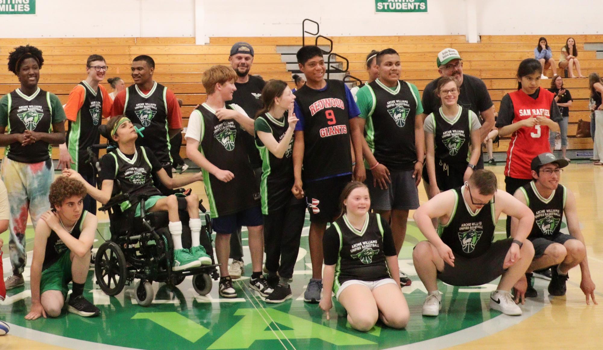 Archie Williams Unified Basketball team poses for a photo together after the game. 