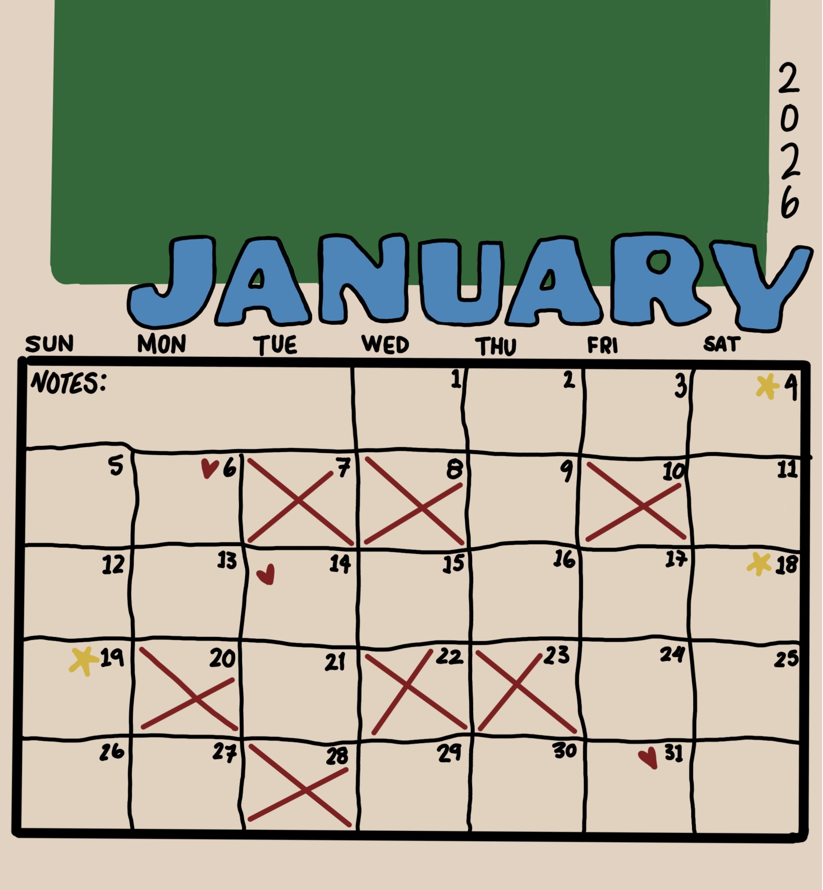 Animation of a January calendar.