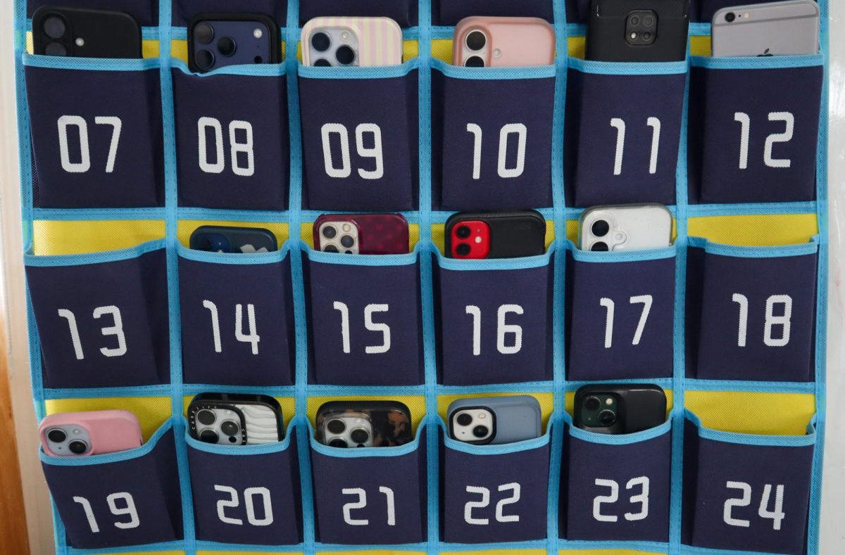 Phone caddies in classrooms will no longer be needed once Nukase pouches are enforced in TUHSD schools.