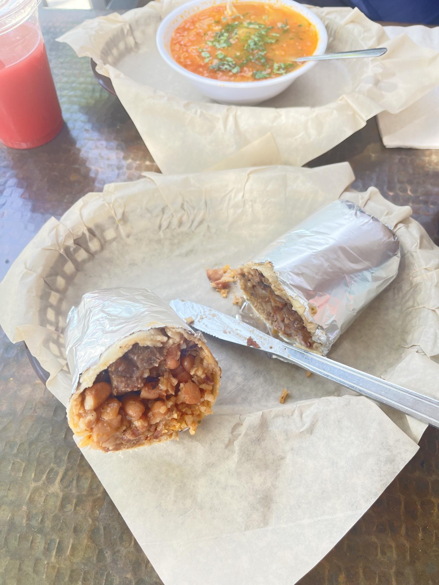 The grilled steak burrito at Grilly's boasts a unique California twist on the classic carne asada burrito.
