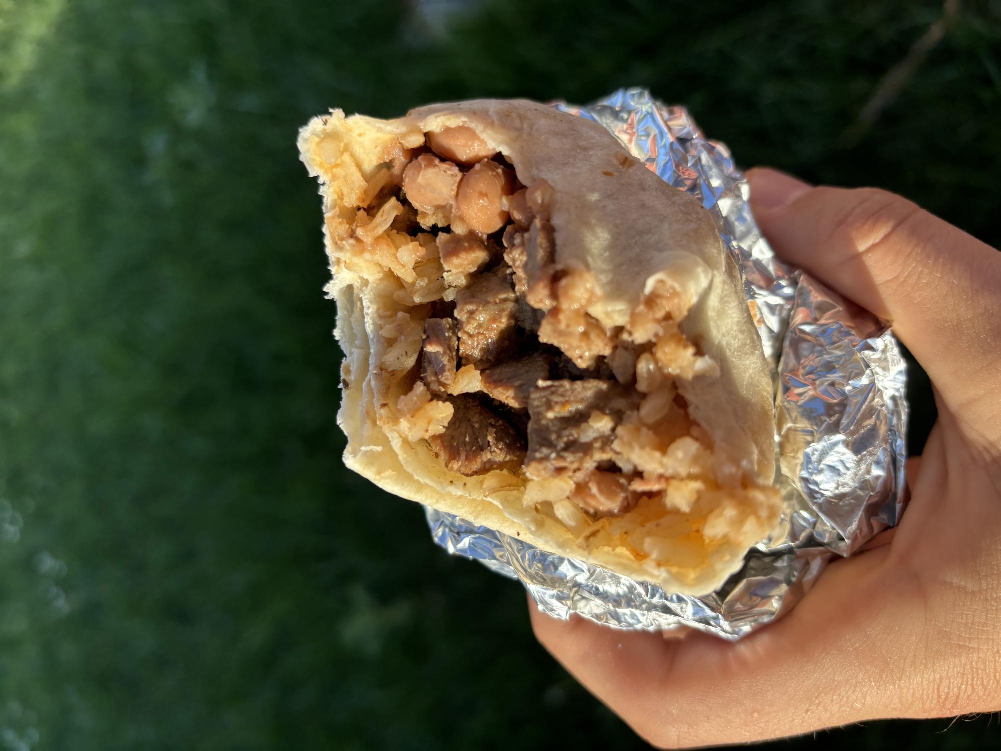 Sonora Taqueria's regular carne asada burrito with rice, beans, and cheese. 
