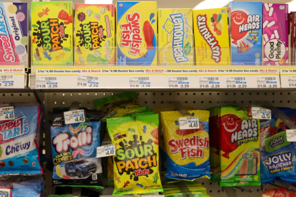 Brightly packaged candies attract consumers with colorful flavors and sweet ingredients.