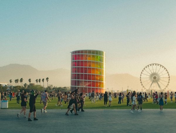 Coachella attendees crowd in an array of outfits near the Spectra.