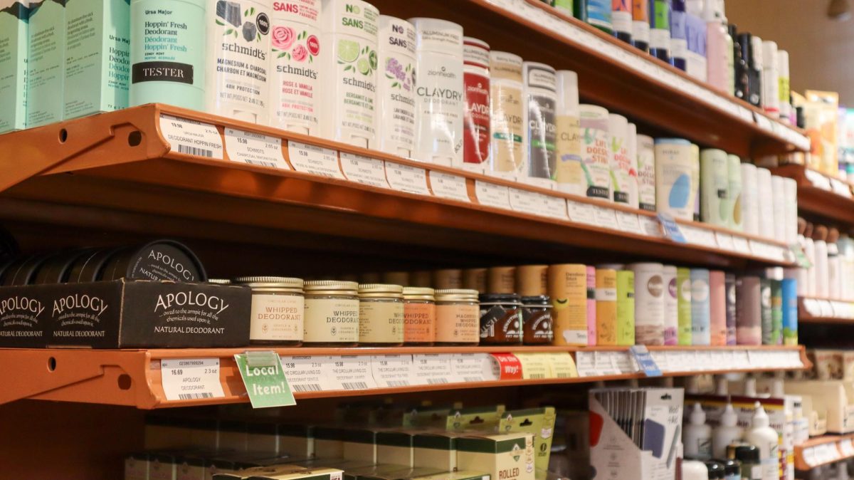 Natural deodorant alternatives line the shelves.