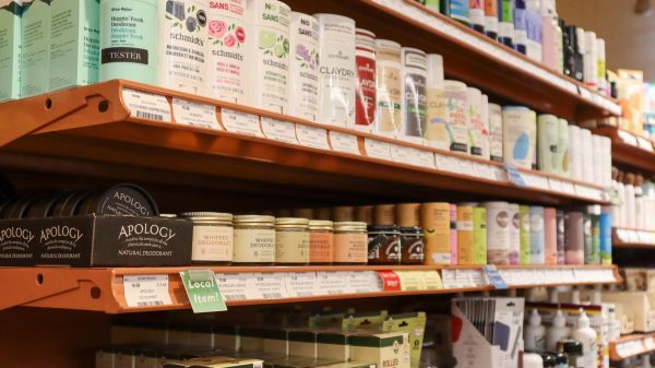 Natural deodorant alternatives line the shelves.